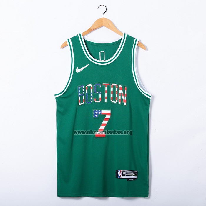 Camiseta Boston Celtics Jaylen Brown NO 7 75th Bandera Edition Verde